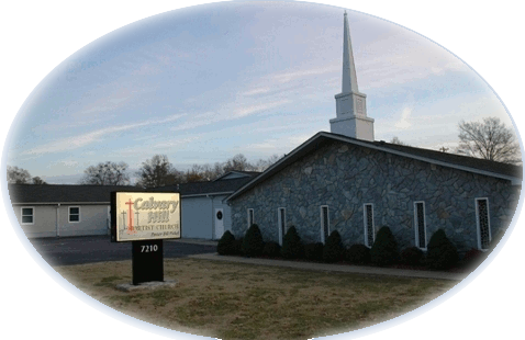 Calvary Hill Baptist Church, a stone building with a white steeple